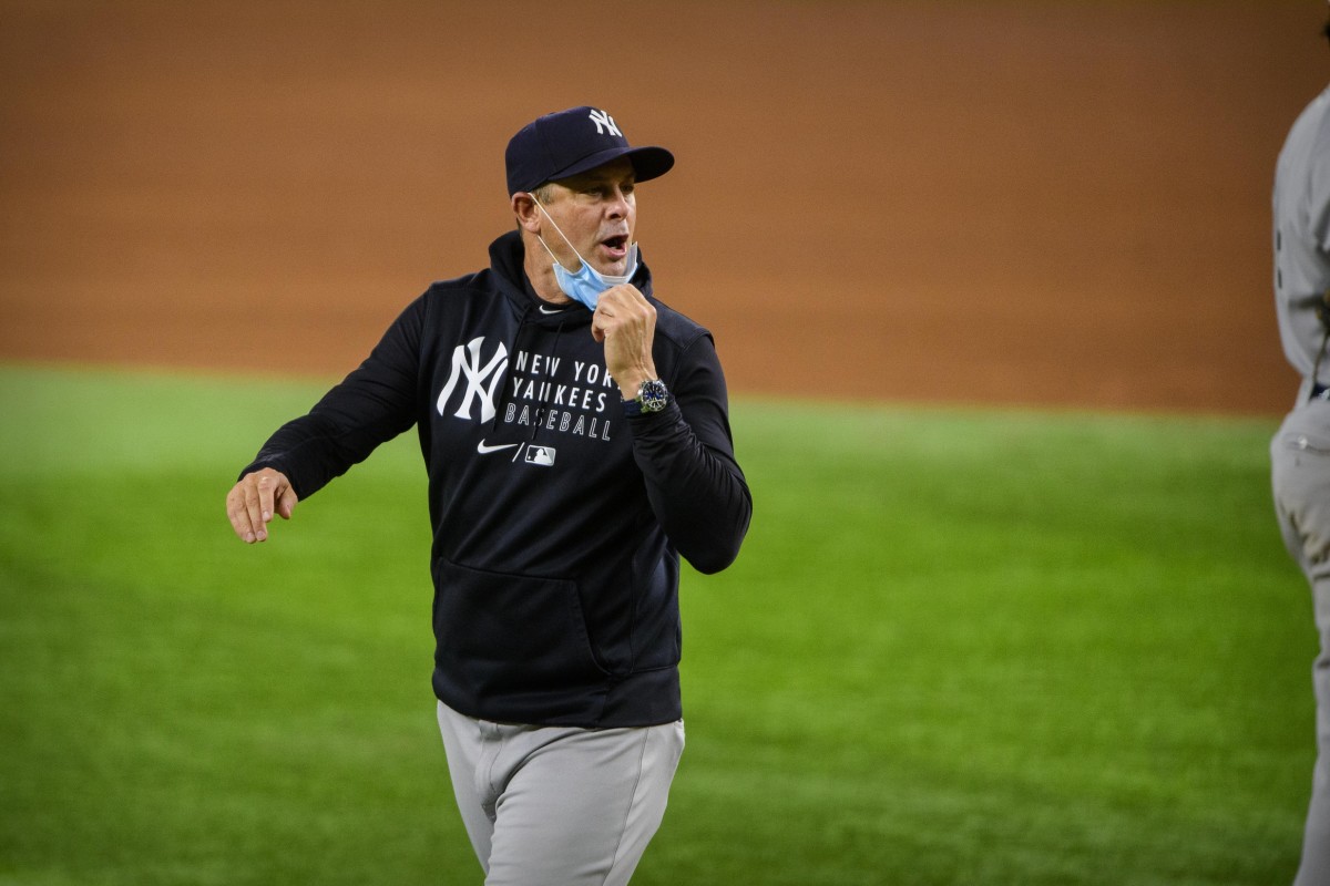 Yankees manager Aaron Boone arguing